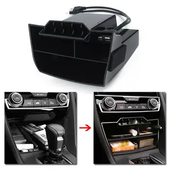 

Car ABS Inner Console Central Storage Box USB Port For Honda Civic 2016-2019