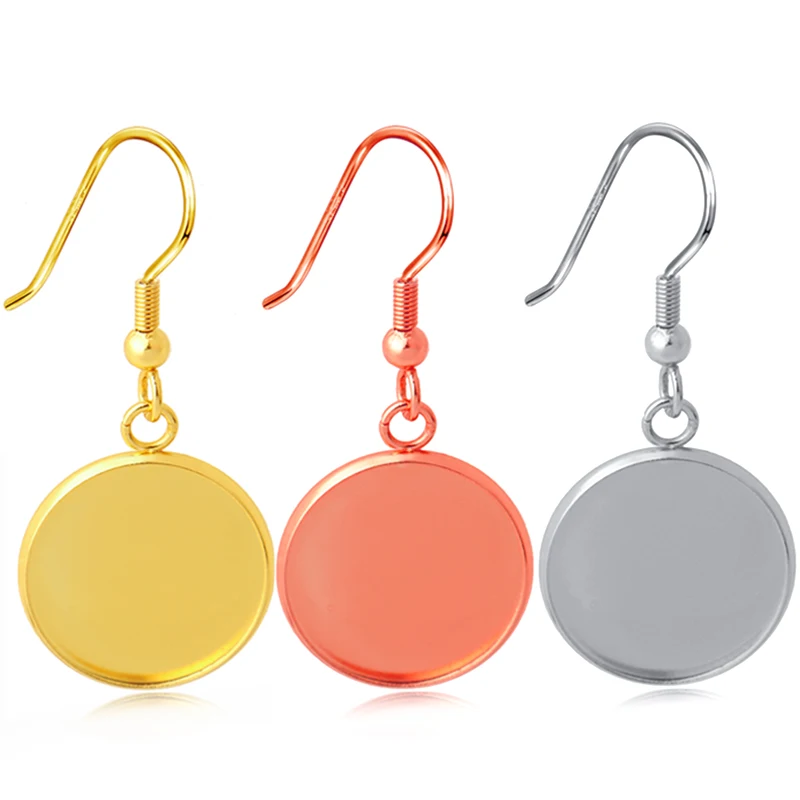 Earrings Hook Supplies Bezel-Base Jewelry-Making-Accessories Cabochon Blank Stainless-Steel