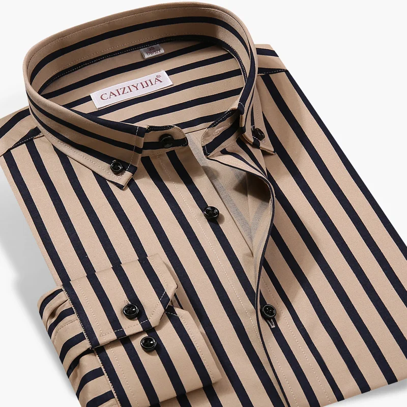 Caiziyijia продукт для рубашки Мужская модная рубашка в полоску с принтом шелковая рубашка 3 цвета хлопок длинный рукав Camisa Social Masculina - Цвет: CZYJ20190806C