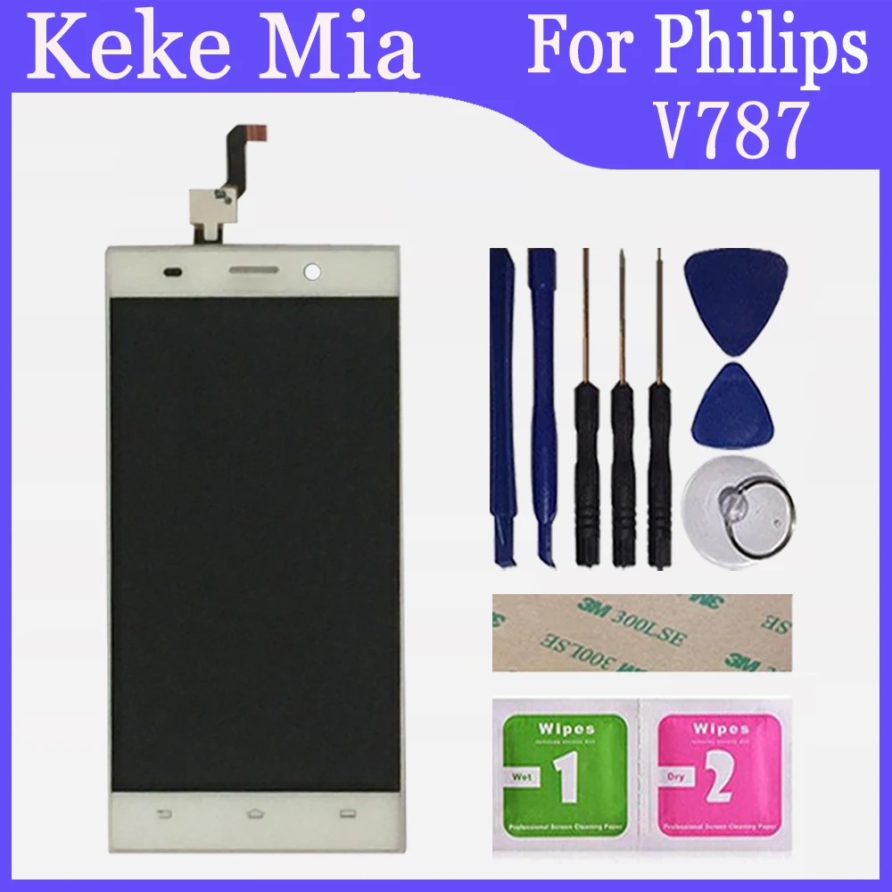 5," дюймовый ЖК-дисплей для Philips V787+ кодирующий преобразователь сенсорного экрана в сборе с заменой рамы Philips Xenium V787 - Цвет: White
