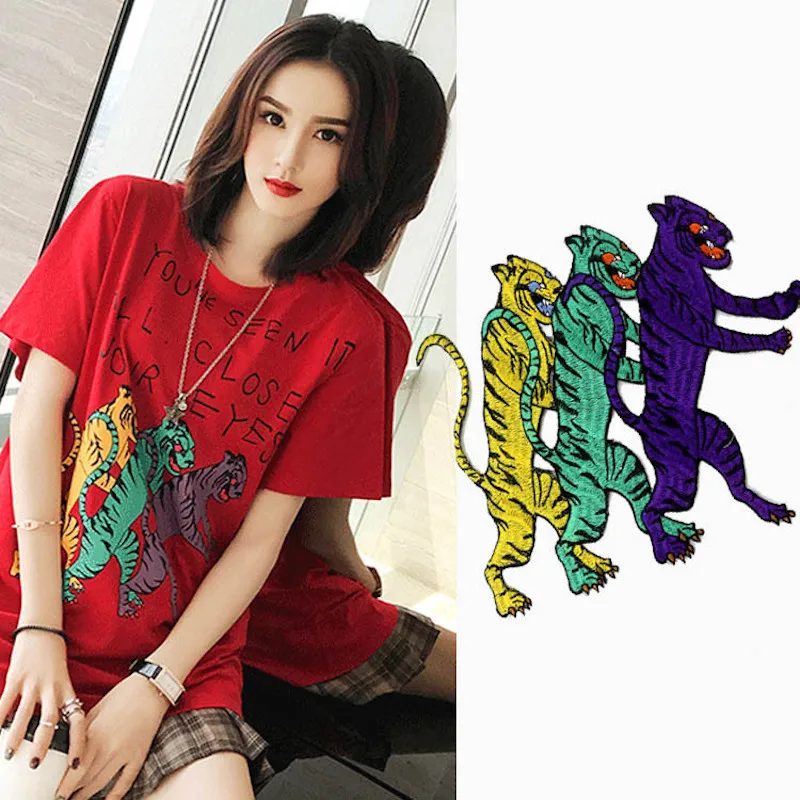 1Pcs Large Size Cool Tiger Embroidery Sew On Patch Applique DIY Crafts Stiker for Jeans Clothes Accessories | Дом и сад