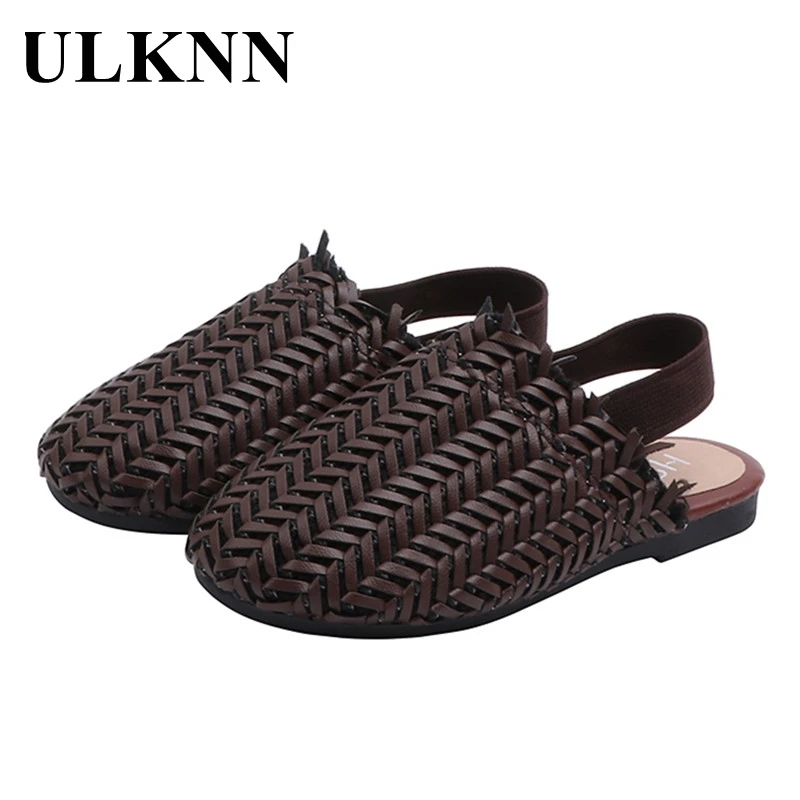 boy sandals fashion ULKNN Baby girl sandals 2021 woven sandals Kids Cut-Outs Slides children Brown casual shoes Beige kids sandals and slippers girl princess shoes