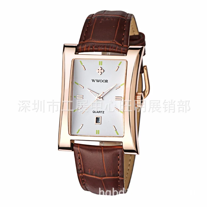 

Wwoor/WWOOR 8017 Unisex Waterproof Square Watch Trend Quartz Leather Watch Business Calendar Watch