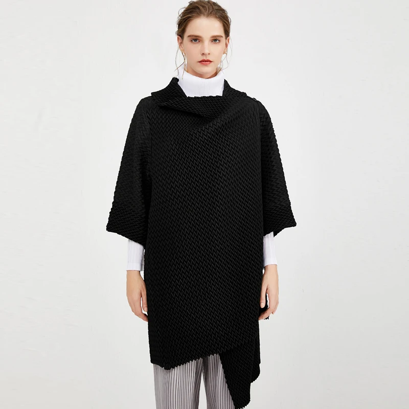 Новинка Miyake, кардиган со складками, тренчкот, женское повседневное пальто с отворотом, боковая пуговица, ветровка размера плюс, длинное зимнее пальто 5205