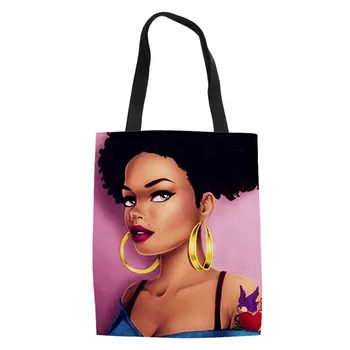 

Women Shopping Tote Bag Black Art African Women Print Shoulder Canvas Bags Causal Travel Storage Pouch Daily Use Ladies Bag