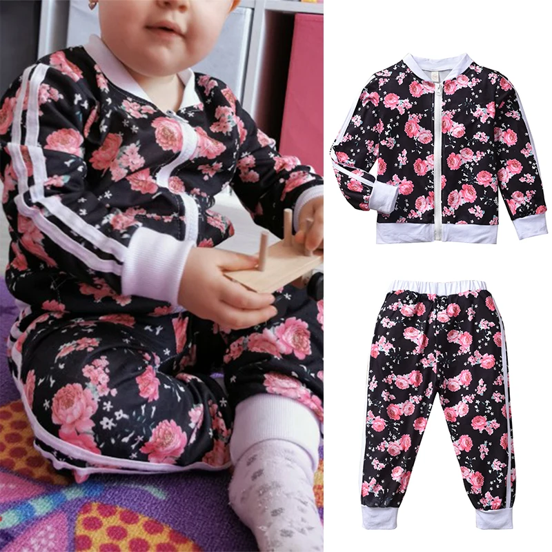 

2-7 Years Kids Clothes Set for Girl Floral Print Long Sleeve Sweatshirt+Long Pants Toddler Clothing Outfits Autumn Tracksuit D30