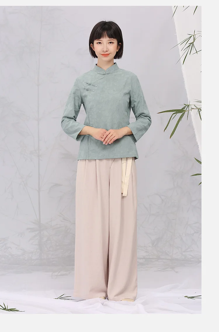 Cheongsam/топ; сезон весна-осень; рукав в семь точек; модная чайная служба; женская короткая одежда; сезон лето