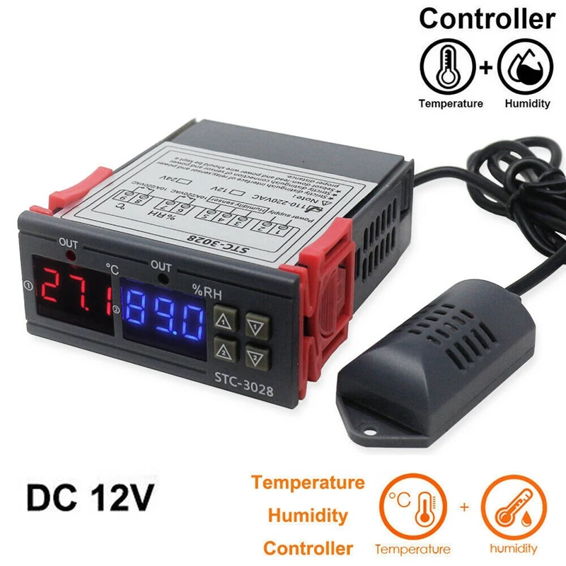 STC-3028 3028 Digital Thermostat Hygrostat Temperature Humidity Controller AC 110V-220V DC12V Regulator Heating Cooling Control
