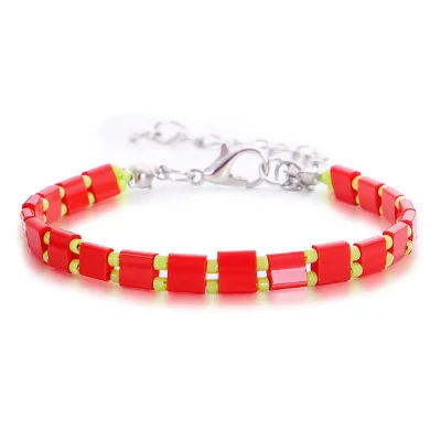 Boho браслет для женщин Miyuki браслеты летние пляжные ювелирные изделия Pulseras Mujer Moda Tila бусины модные Janpan Delica бусины - Окраска металла: Red green beads
