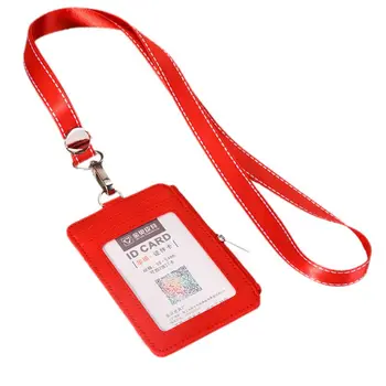 

Portable Leather Business ID Card Credit Wallet Badge Holder Coin Purse Lanyard E5BC