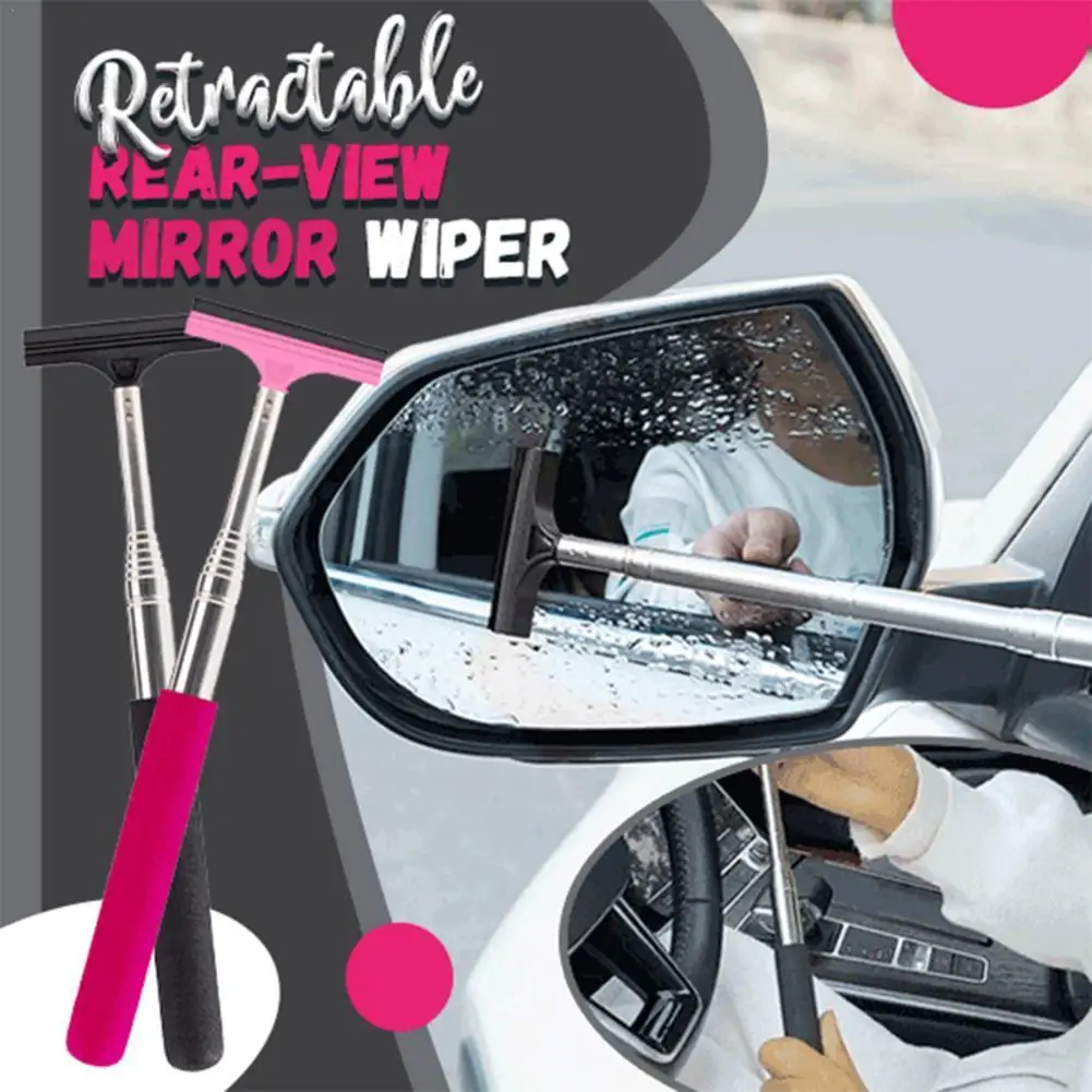 Length Up to 98cm Quickly Wipe Water Removal Towel Waterproof Anti-Glare Anti-Fog Glass Mirror Cleaning Supplies Black Retractable Rear-View Mirror Wiper 