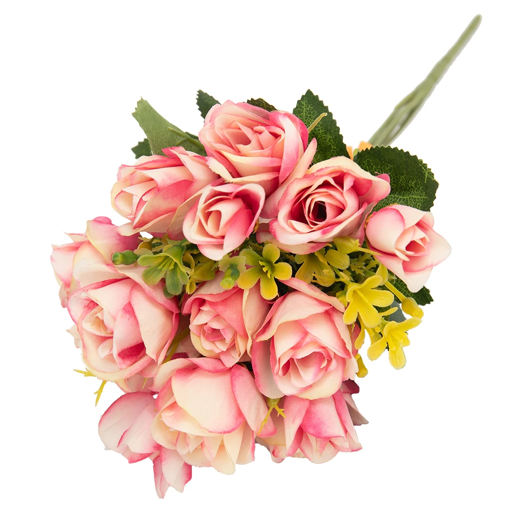 Pink white 15 головок Маленькие розы, искусственные цветы букет шелковые искусственные цветы украшения отель балкон Свадебный домашний стол композиция - Цвет: Pink white