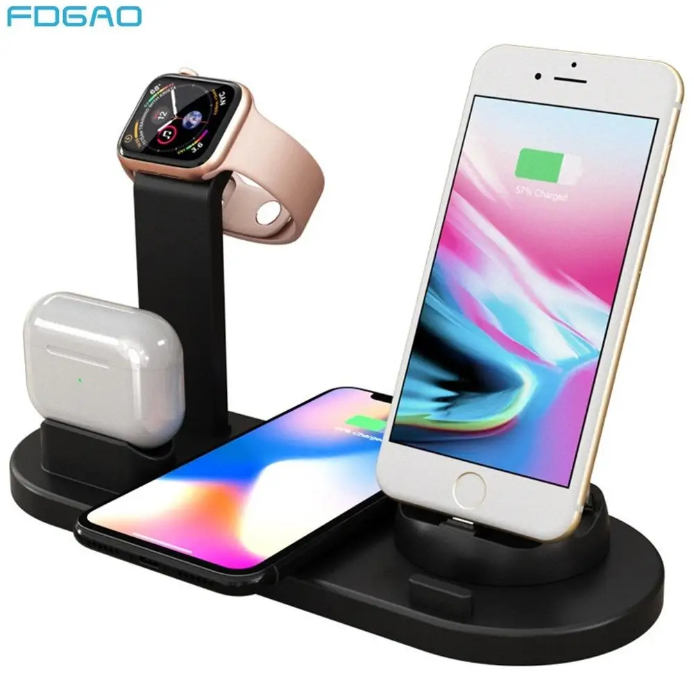 Carregador sem Fio Suporte de Carregamento 4 em 1 para Iphone Usb tipo c 3.0 para Apple Estação Doca Airpods Pro Rápido Relógio Carregador 10 w qi