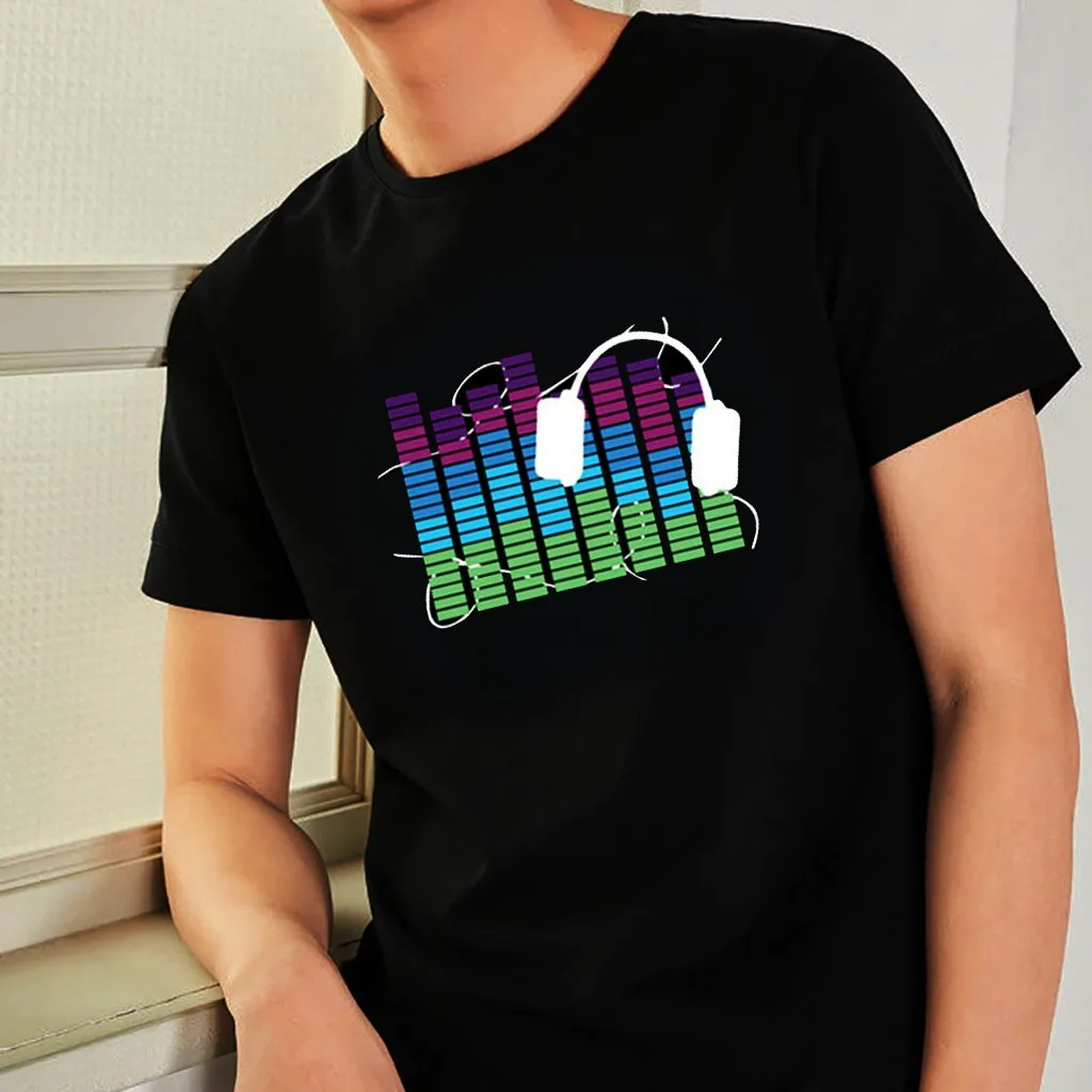 Мужские футболки забавные вечерние дискотека DJ звуковая активация LEDLight вверх и