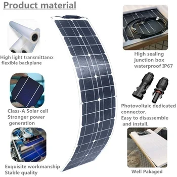 

100W Flexible solar panel 12V Monocrystalline Solar 16 Cells 2x 50W Solar Battery charger for home outdoor RV boating camping
