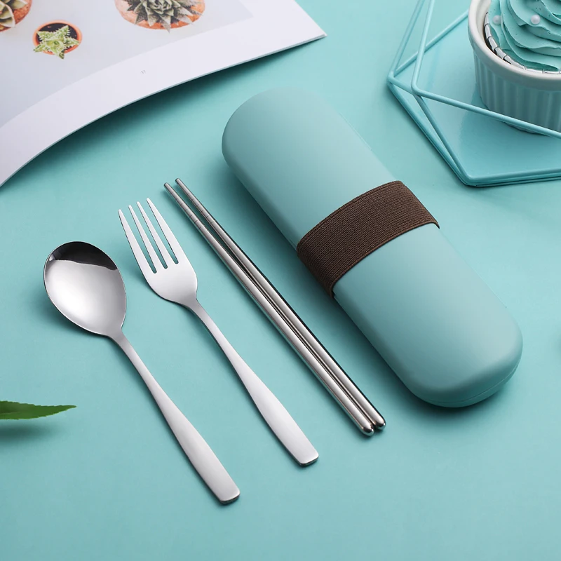 Green 4 Pcs WORTHBUY Портативный Обеденный набор из нержавеющей стали посуда палочки вилка ложка набор посуды для детей школы путешествия столовые приборы - Цвет: Green 4 Pcs