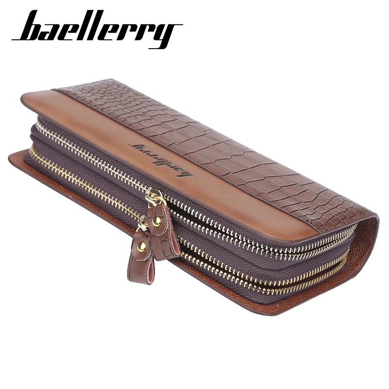Бумажники baellerry с карманом для монет Длинный кошелек для монет на молнии для мужчин клатч деловой мужской кошелек двойная молния винтажный большой кошелек