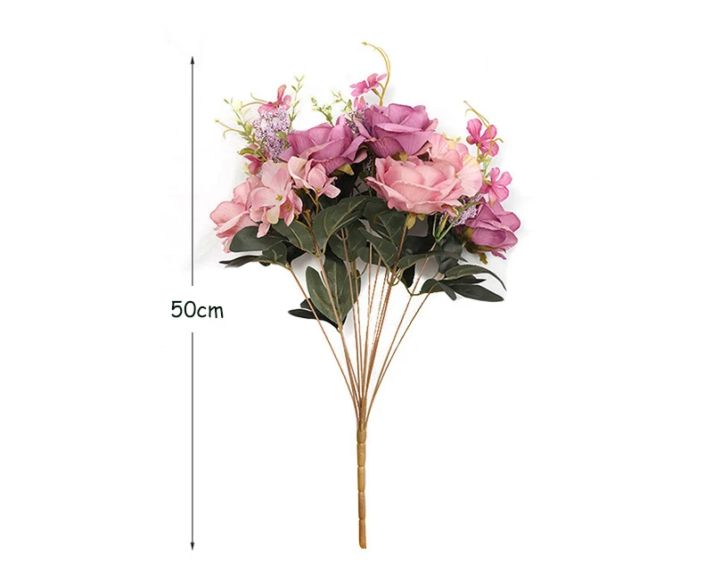 JAROWN 50cm Rose Hydrangea Silk Bouquet Artificial Flowers 13 Heads Bride Wedding DIY Flower Arrangement Home Decoration Fake Flowers Faux (16)