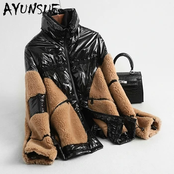 

AYUNSUE Sheep Shearling White Duck Down Coat Female Real Fur Jacket Women Winter Jacket 2020 Korean Vintage Sheep Fur Coats 9363