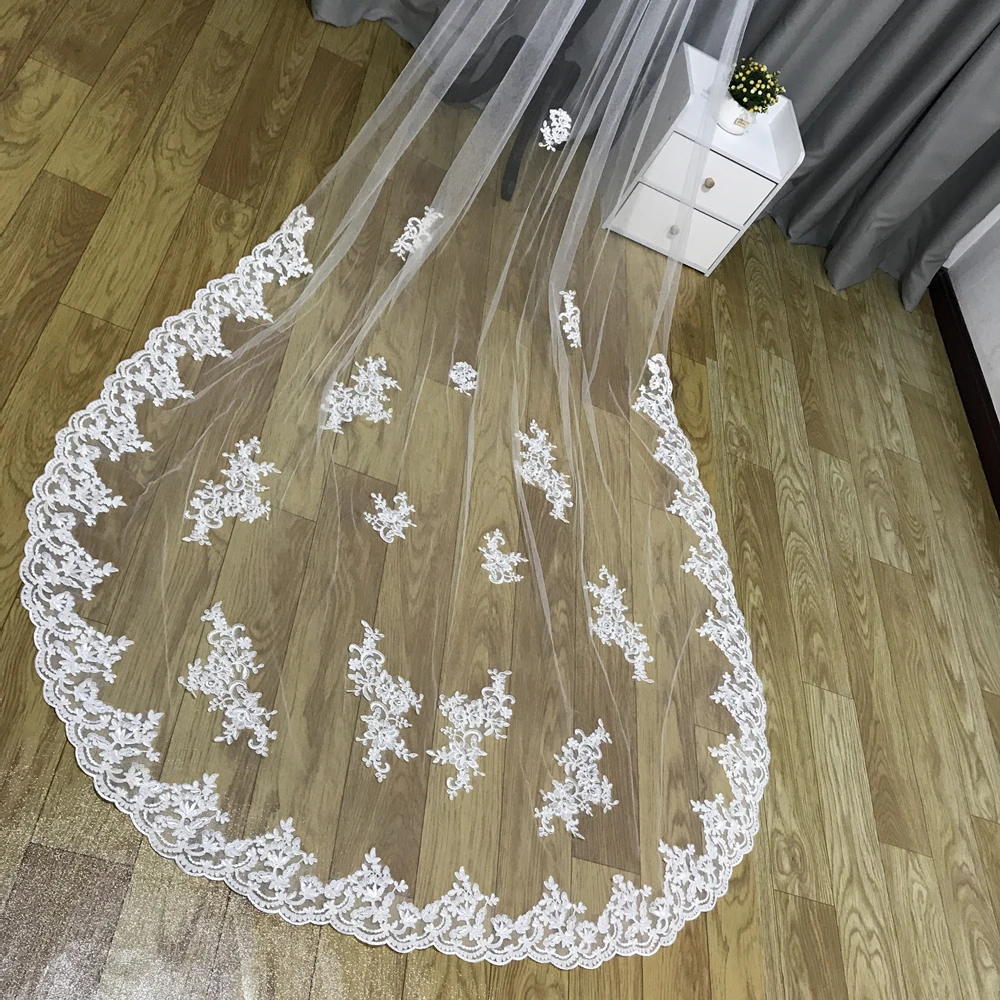 2022 Real Photos White/Ivory Wedding Veil 3m Long Comb Lace Mantilla  Cathedral Bridal Veils Wedding Accessories Veu De Noiva - Price history &  Review, AliExpress Seller - FantasyBride Store