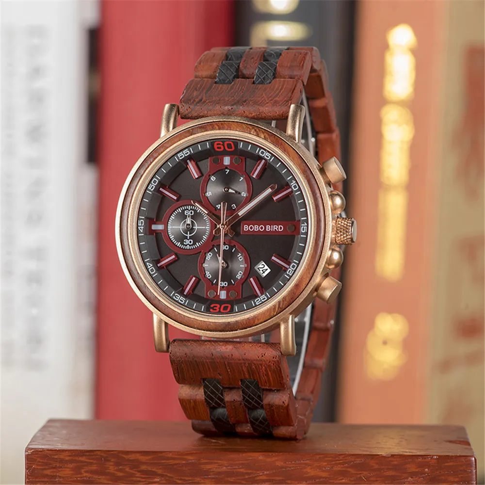 Часы мужские BOBOBIRD Роскошные наручные часы jam tangan pria дерево и нержавеющая сталь часы хронограф L-S18-4/5 логотип на заказ
