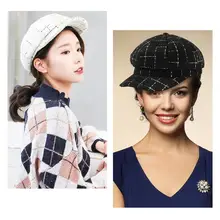 Берет для художника, женские зимние модные шапки, клетчатые хлопковые толстые шапки для художника, для сохранения тепла, подходящие по форме