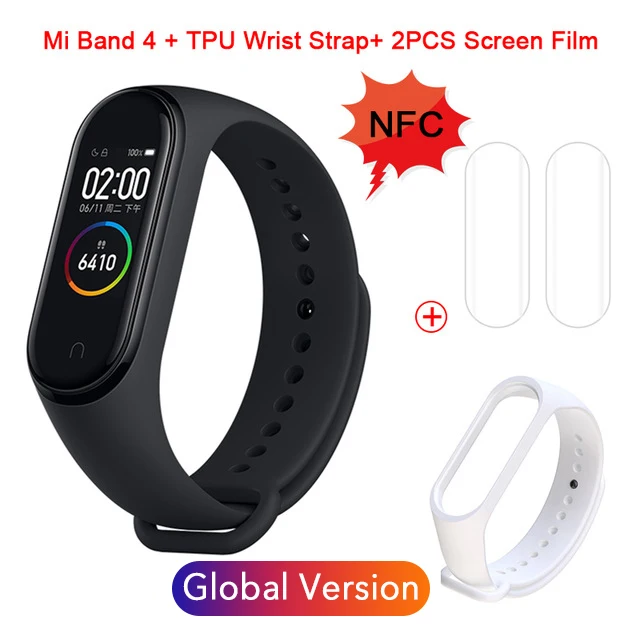 NFC Global 1 Xiaomi mi-браслет 4 NFC Smartband пульсометр мониторинг сна Спорт mi Band 4 Водонепроницаемый Bluetooth Сенсорный экран Смарт-браслет - Цвет: NFC Global 1