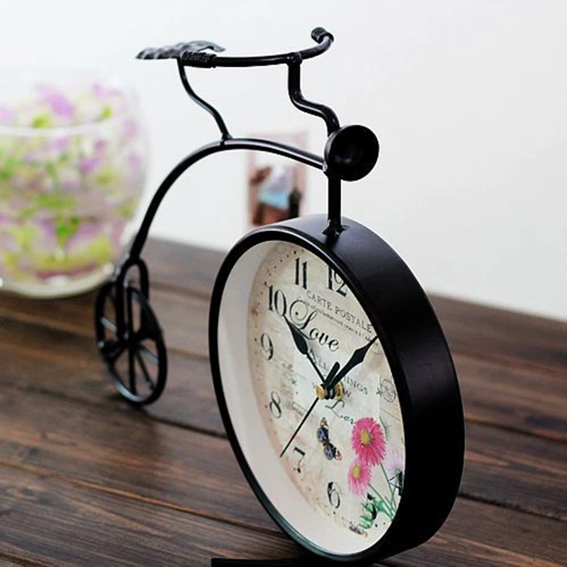 Retro Home Decor European Clock Creative Iron Clock Bicycle Desktop Digital Clock