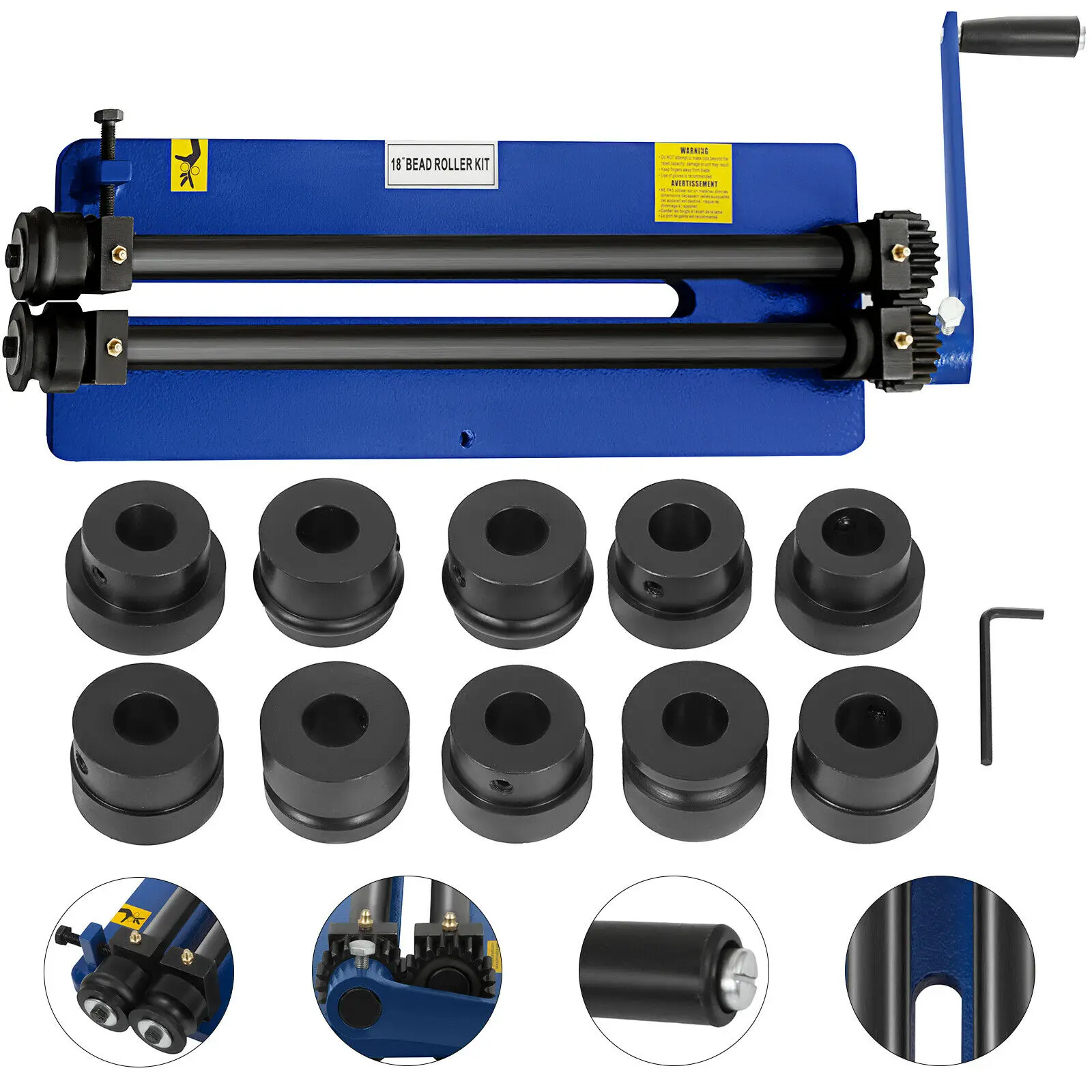 

VEVOR NEW Bead Roller Former Swager Rotary Swaging Machine 460mm 18" 1.2mm 6 Roll Sets