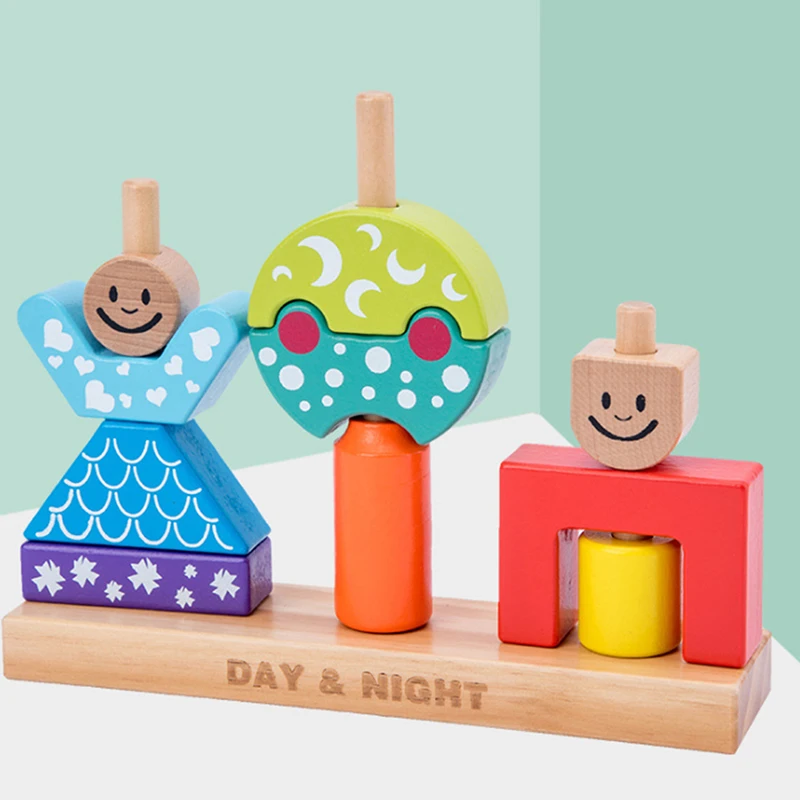 tegu magnetic blocks Educational Wooden Toy Sun & Moon Day & Night Pillar Blocks Early Learning Baby Kids Birthday Christmas Gift wooden balancing stones