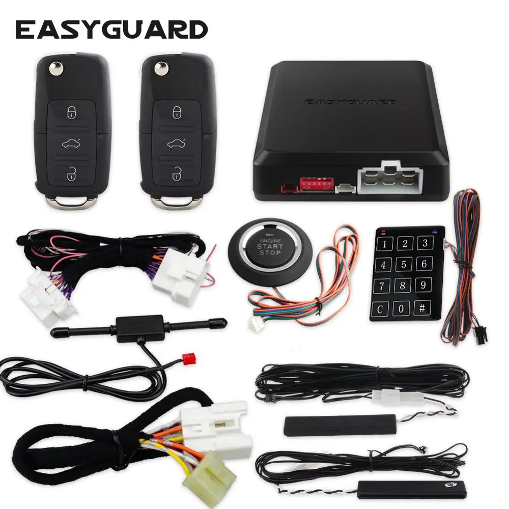 EASYGUARD Plug & Play CAN BUS fit for Volkswagen PKE car alarm system remote starter push button start touch entry smart key kit