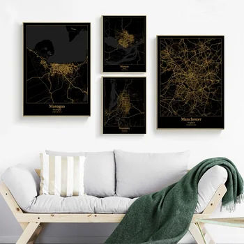 

Managua Nicaragua Manaus Brazil Manchester England Mandalay Myanmar map Canvas poster Painting Home Decoration Wall Art Decor