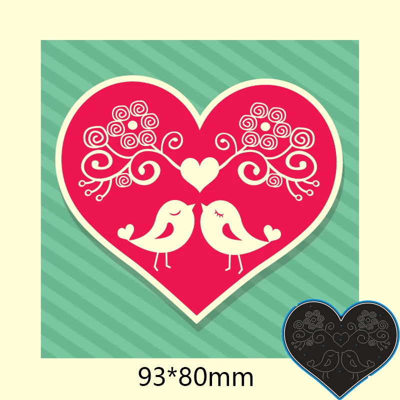 

New Metal Cutting Dies Birds And Flower In Heart For Card DIY Scrapbooking stencil Paper Craft Album template Dies 93*80mm
