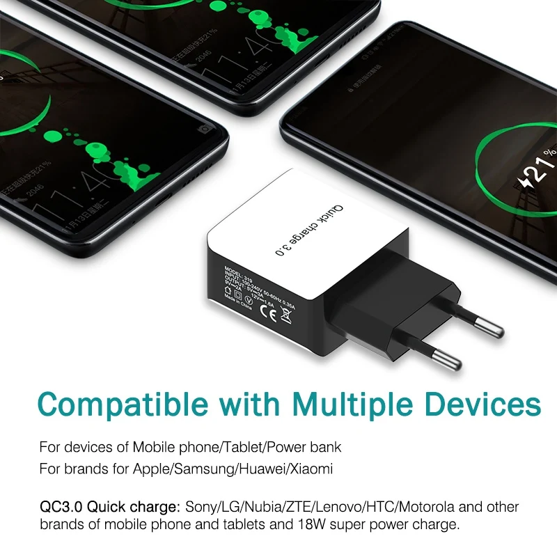 OREY быстрое зарядное устройство 18 Вт QC 3,0 USB зарядное устройство для iPhone X Quick Charge 3,0 зарядное устройство для телефона адаптер для Xiaomi Mi 9