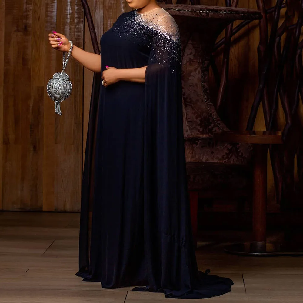 

Women Long Sleeve Floor-Length Patchwork Round Neck Plus Size Dress African Oversize Ladies Party Evening Casual Maxi Dresses