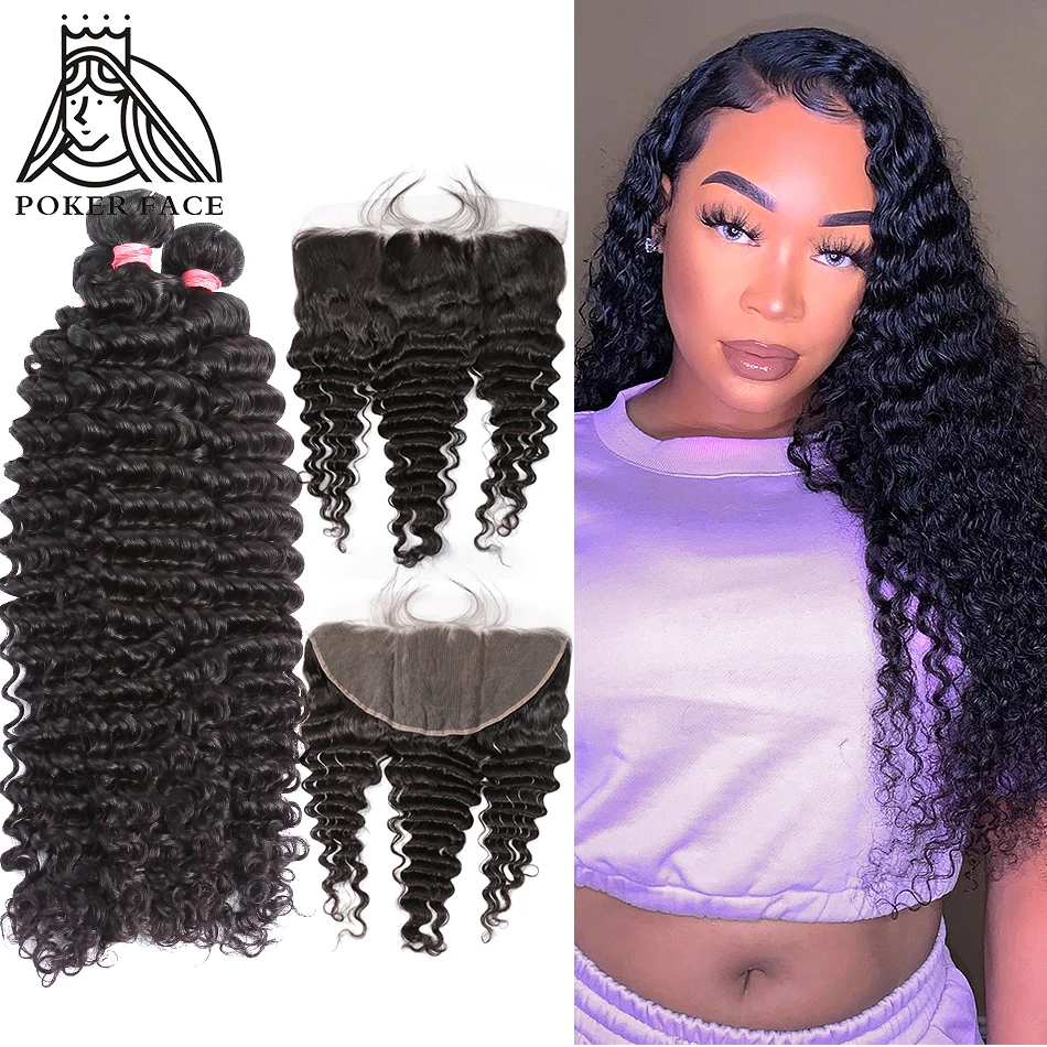 Pelo brasileño ondulado de 28, 30 y 40 pulgadas, 3 y 4 mechones con encaje Frontal 13x4, ondas de agua rizadas, doble haz y cierre