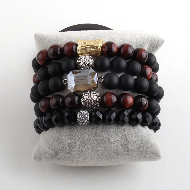 MOODPC Fashion Jewelry Beautiful Bracelet Set Natural Stone Cubic Zircon Ball Crystal Pave Bracelets
