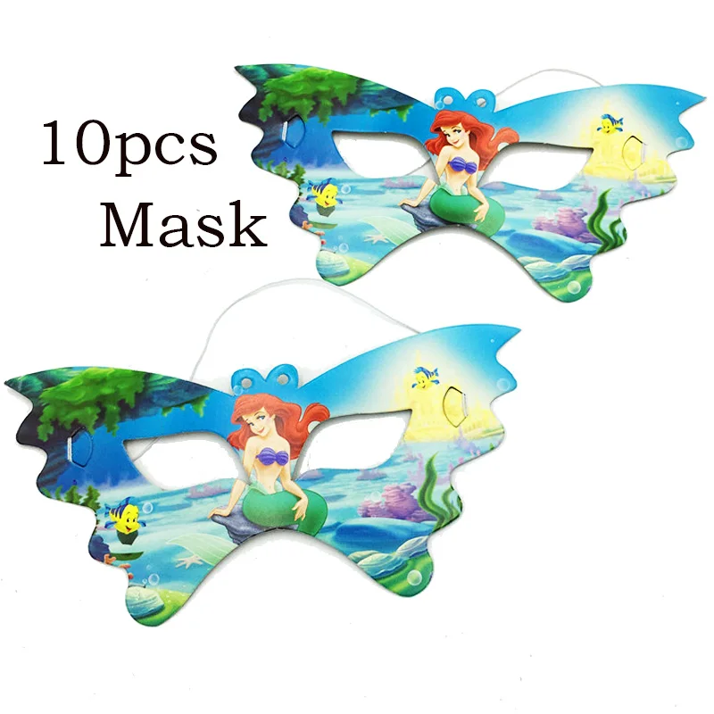 10pcs mask Маленькие Русалочки Ариэль, Детские вечерние украшения на день рождения, детские наборы для душа, вечерние столовые приборы на день рождения - Цвет: 10pcs mask