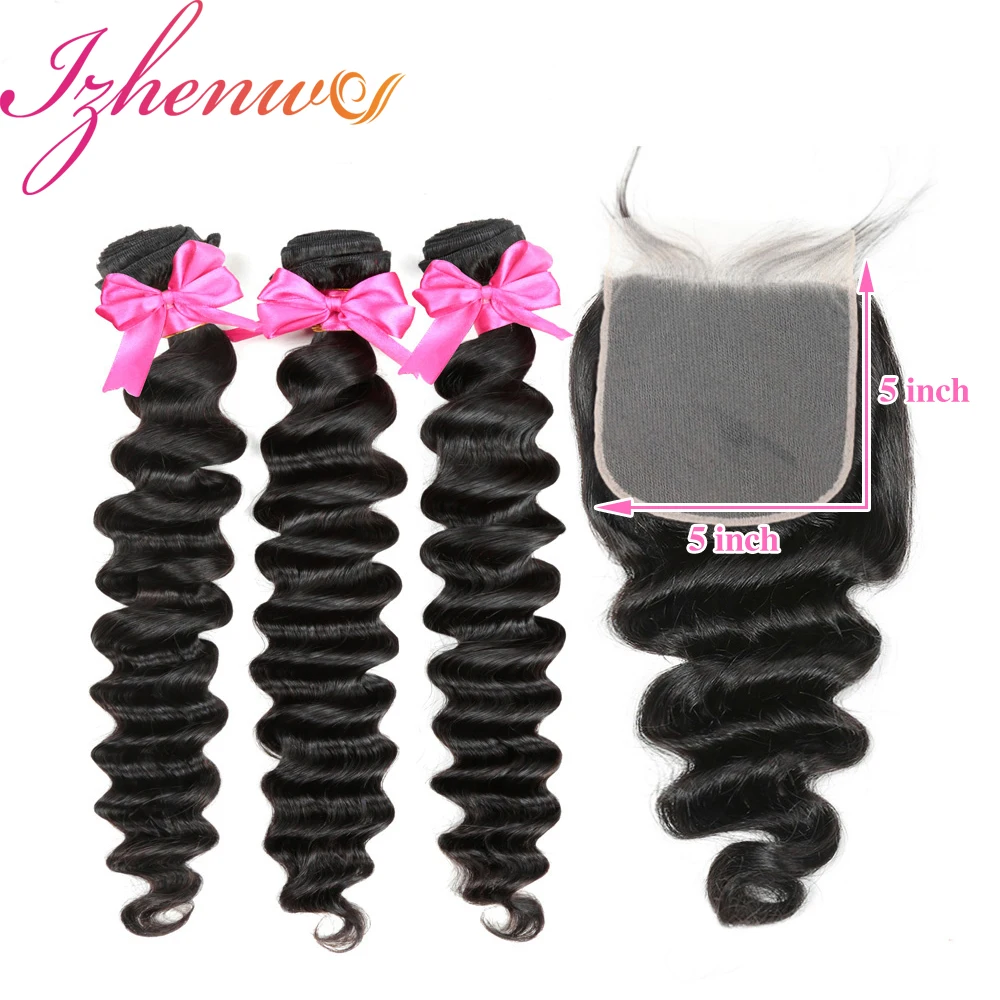 

28 30 32 inch Long Loose Deep Wave Bundles With Closure Peruvian Hair Weave Bundle with 4x4 5x5 13x4 HD Transparent Lace Closure