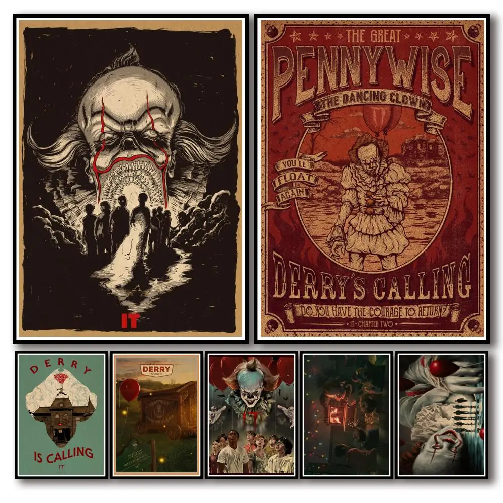 Ужасная пленка It Плакат из крафт-бумаги Pennywise 36 дизайнов художественная