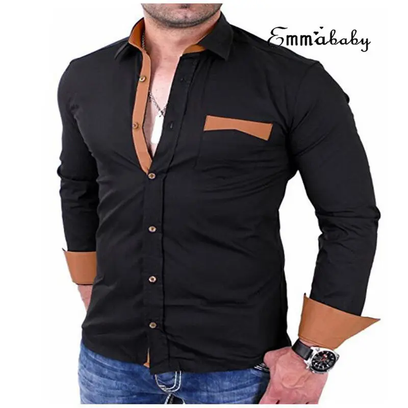 Черный Мужские модные роскошные стильные повседневные платья Slim Fit рубашки Повседневное рубашка с длинными рукавами - Цвет: Черный