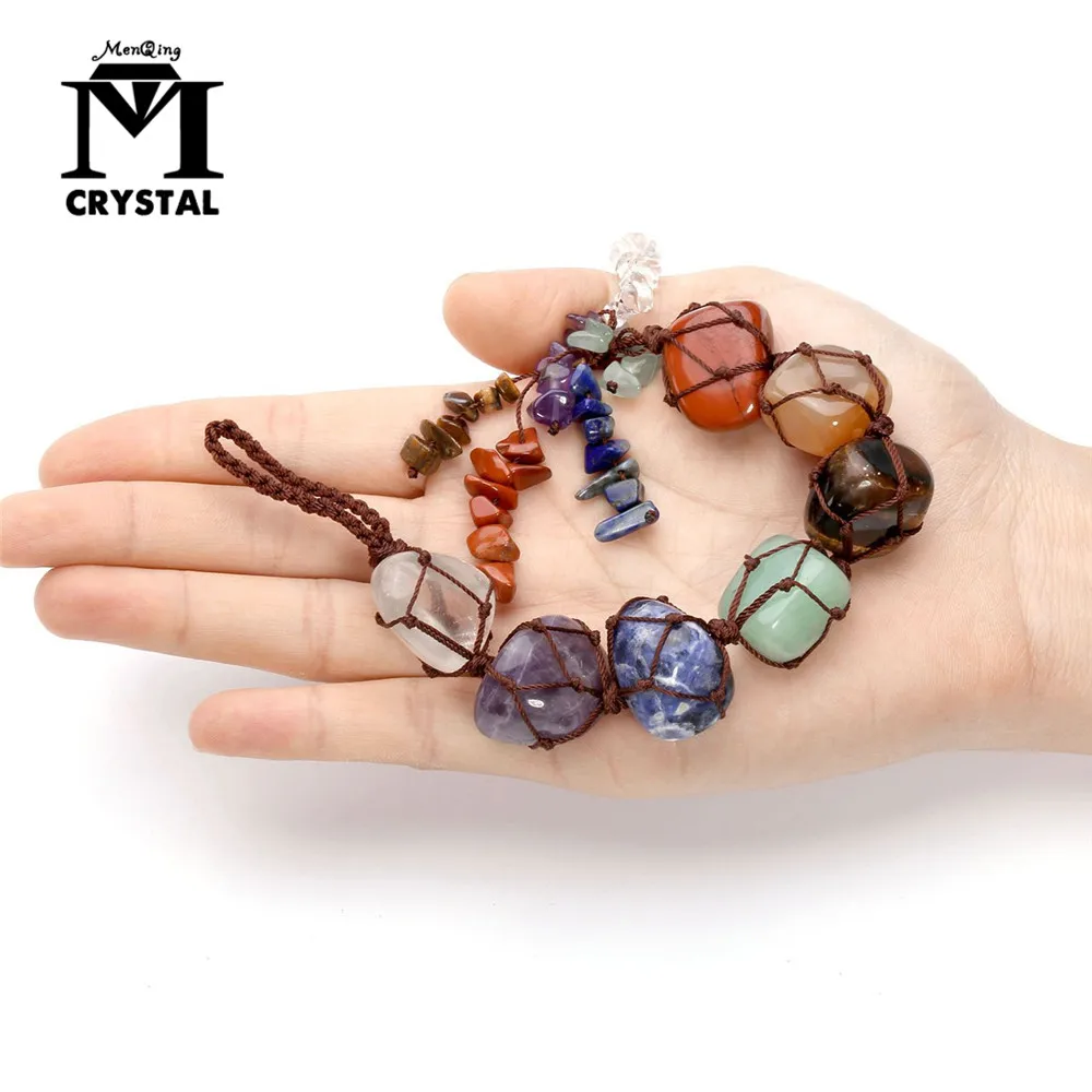 seven Chakra Tumbled Gemstone Tassel Spiritual Meditation Feng Shui/Hanging/Window Ornament Natural crystal Stone Car/Home Decor | Дом и сад