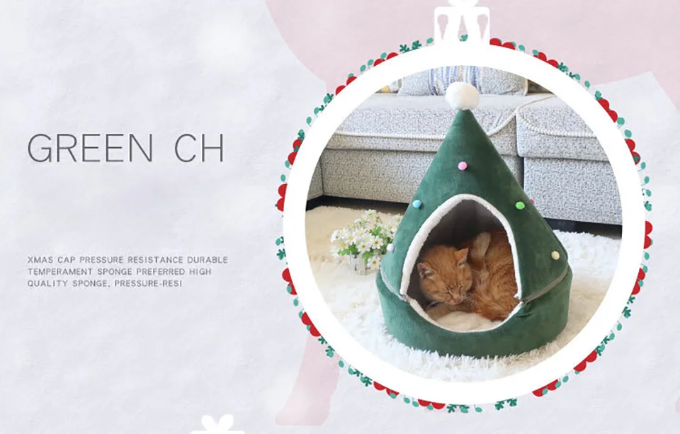 Домашнее животное Рождественская Кровать Дом мягкое теплое гнездо кровать собака кошка в форме рождественской ёлки будка для питомца домашняя Новогодняя теплая Лежанка