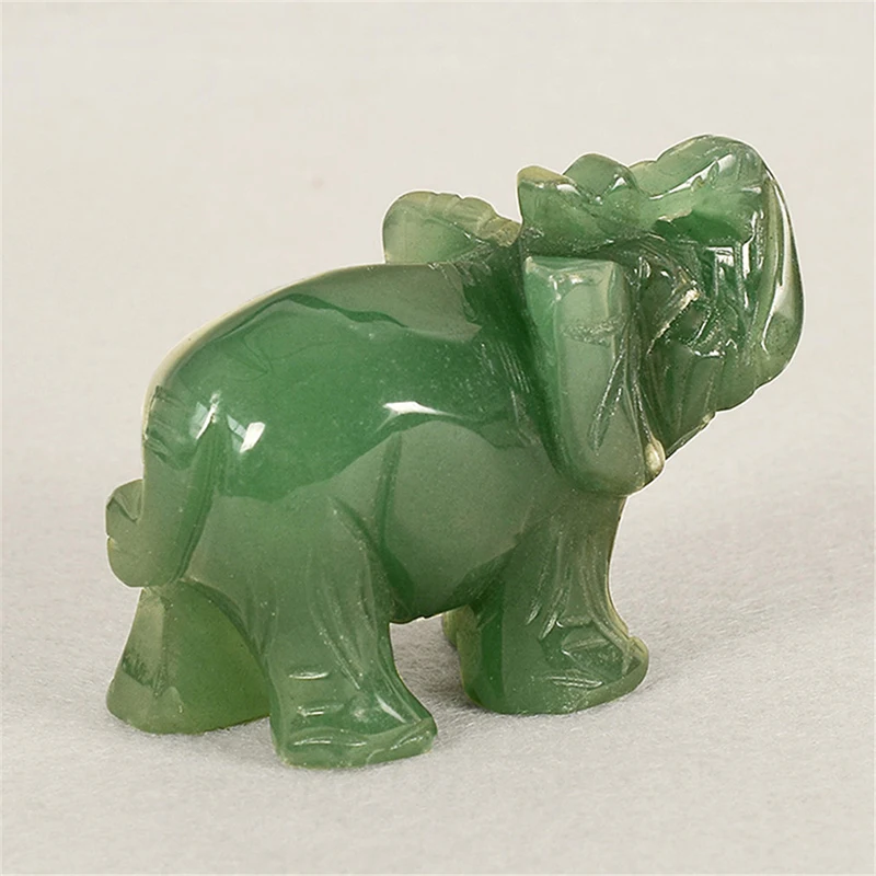 Ornament Crafts Lucky Elephant Green Aventurine Jade Ston Fortune Feng Shui Statue Figurine Chakra Healing Stones Statue Decor