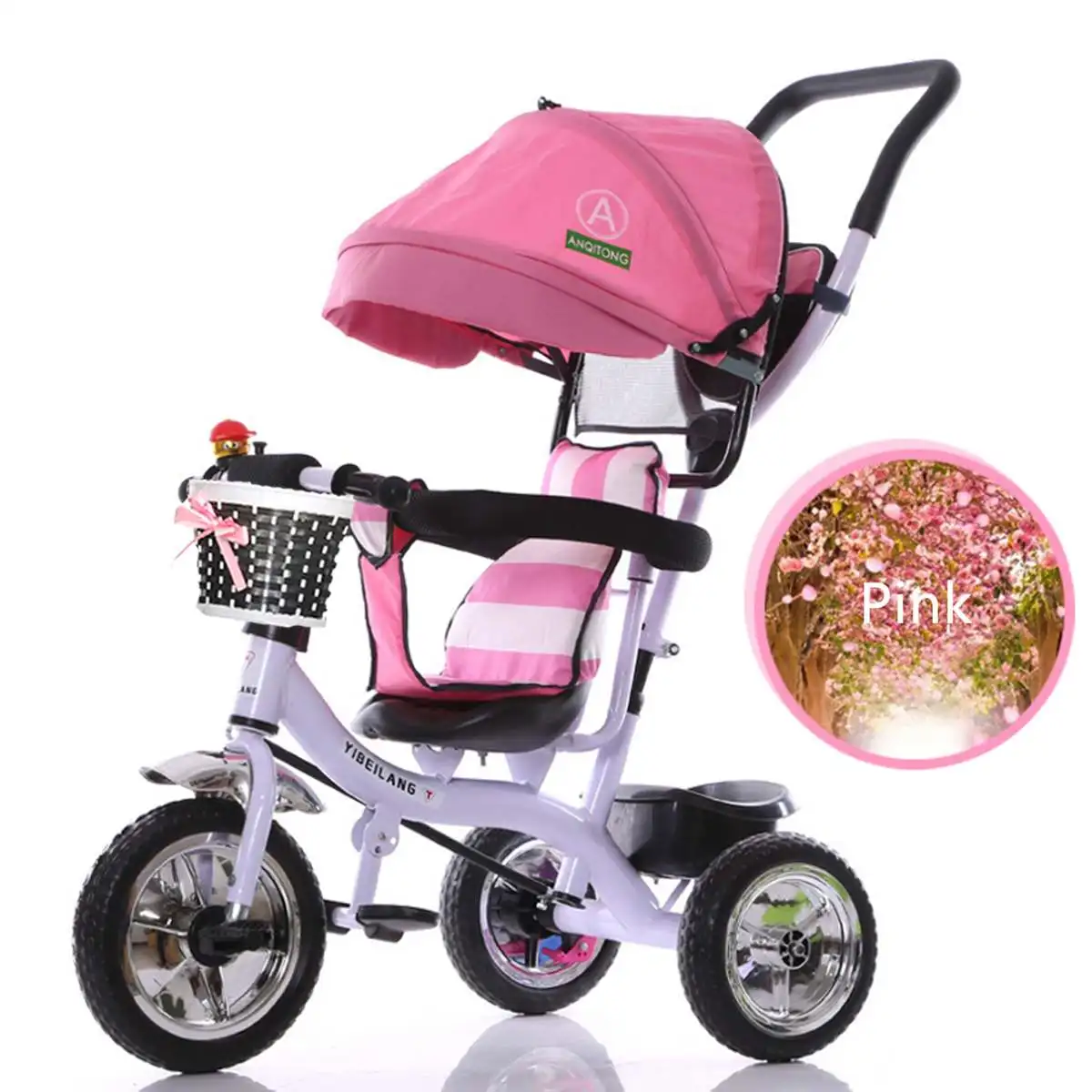 Pink Детская коляска, детская коляска 4 в 1, детский трехколесный велосипед Flod, туристический автобус, туристический автомобиль, маленький мальчик, детский сад, для 6 мес.-6 лет - Цвет: Pink