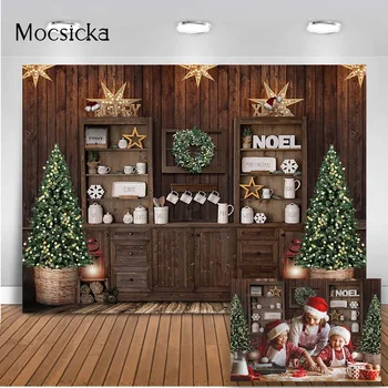 

Photography backdrop kitchen living room photo booth background cupboard Christmas tree background for photo shoot Rustic wood