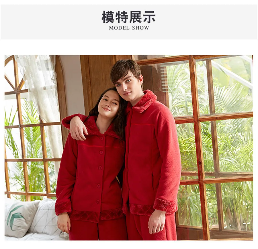 Thicken Flannel Winter Couples Pajamas Set For Women Men Plush Fabric Sleepwear Pyjamas Suit man Casual Home Clothing male