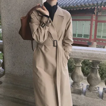 

New 2020 autumn winter women's cardigan trench coat with belt plus size vintage female loose long windbreaker outerwear