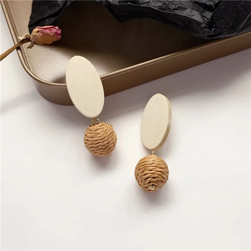 

S925 Silver Needle South Korea Elegant Simple Wood Handmade Knitting Ball Earrings Immortal GIRL'S Cool Ear Stud For Women