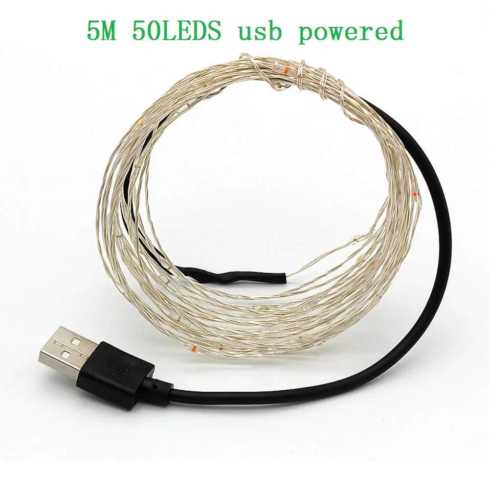 5M 50LEDS USB Рождественский светильник s медный провод светодиодный светильник для бутылки вина Сказочный светильник 1 м 2 м 3M 5 м 10 м вечерние свадебные украшения для домашней комнаты гирлянда - Испускаемый цвет: 5M 50LEDS USB